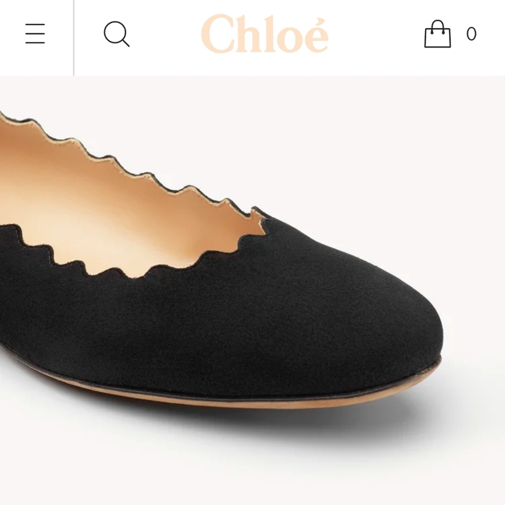 Chloé Lauren Scalloped Black Suede Ballet Flats Size 36 - Picture 3 of 10
